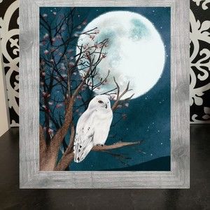 Framed Snow Owl Full Moon Print
